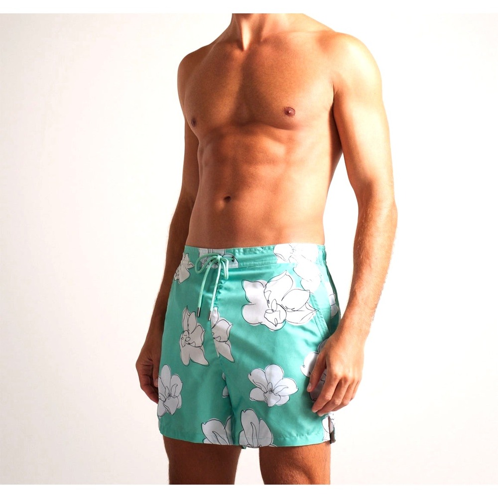 TED BAKER Men's Ampbell Large Scale Floral Swim Shorts Size XL Mint & White